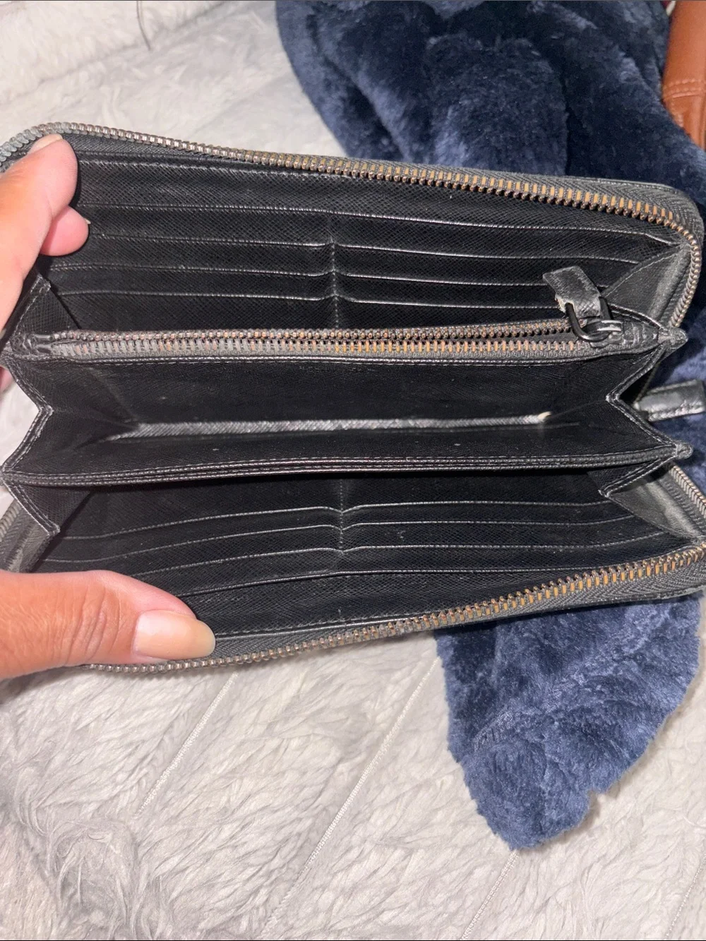 Prada Gray and Black Camouflage Zip Wallet